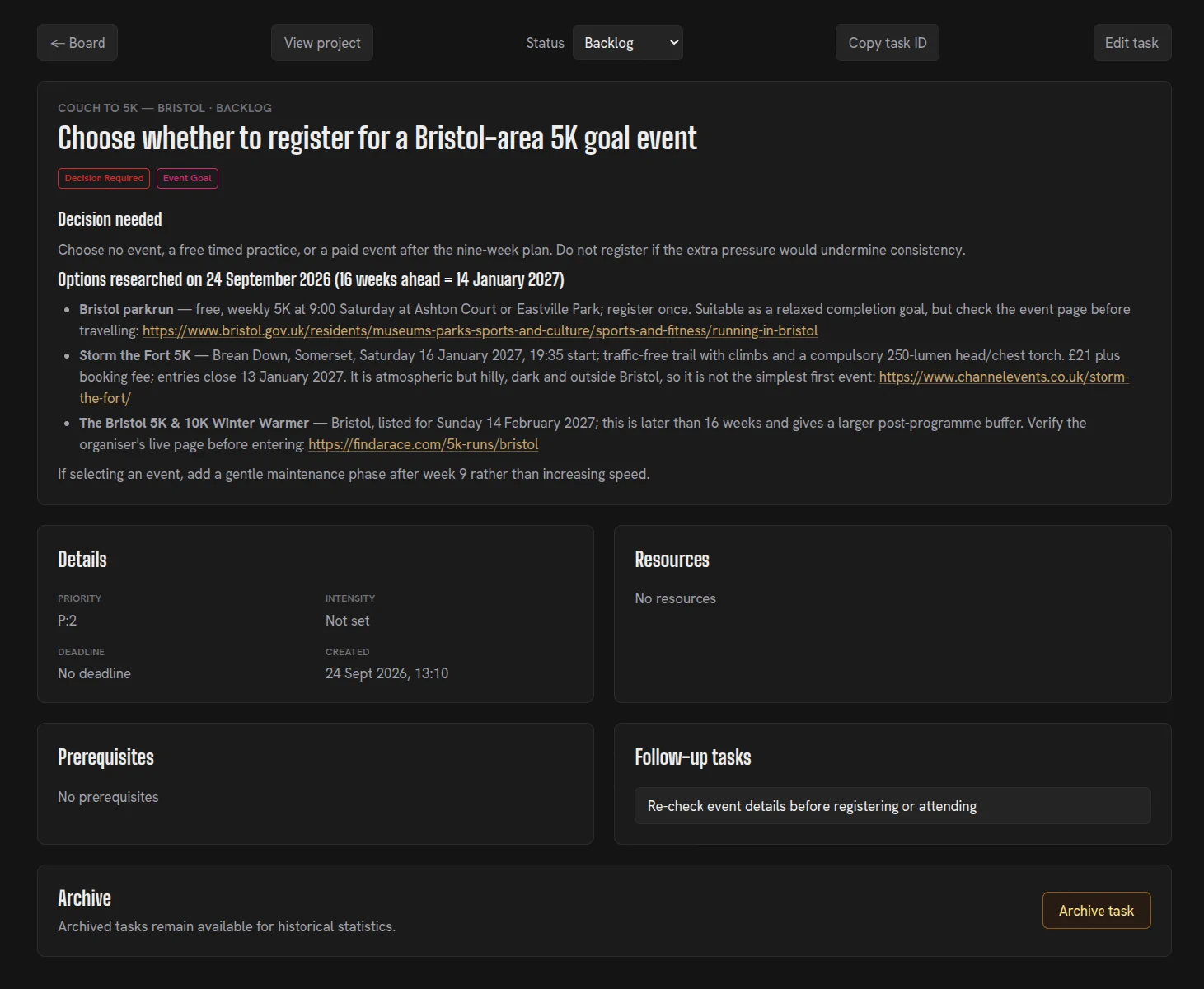 Race options researched and available in the task