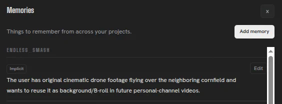 My AI's implicit memory.