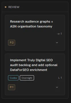 Overnight Codex task moved straight into Review.